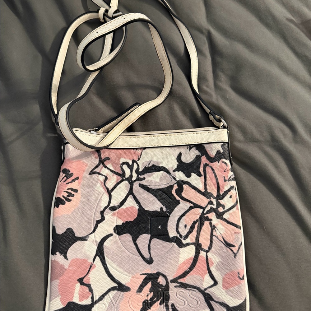 Guess Crossbody Bag with Floral Design - Pink and Black